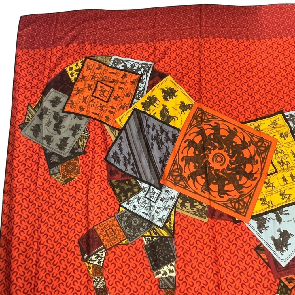Hermes Scarf Cashmere Blend Carre 140 Horse Pattern Cheval Sur Mon Riding a Red — view 2