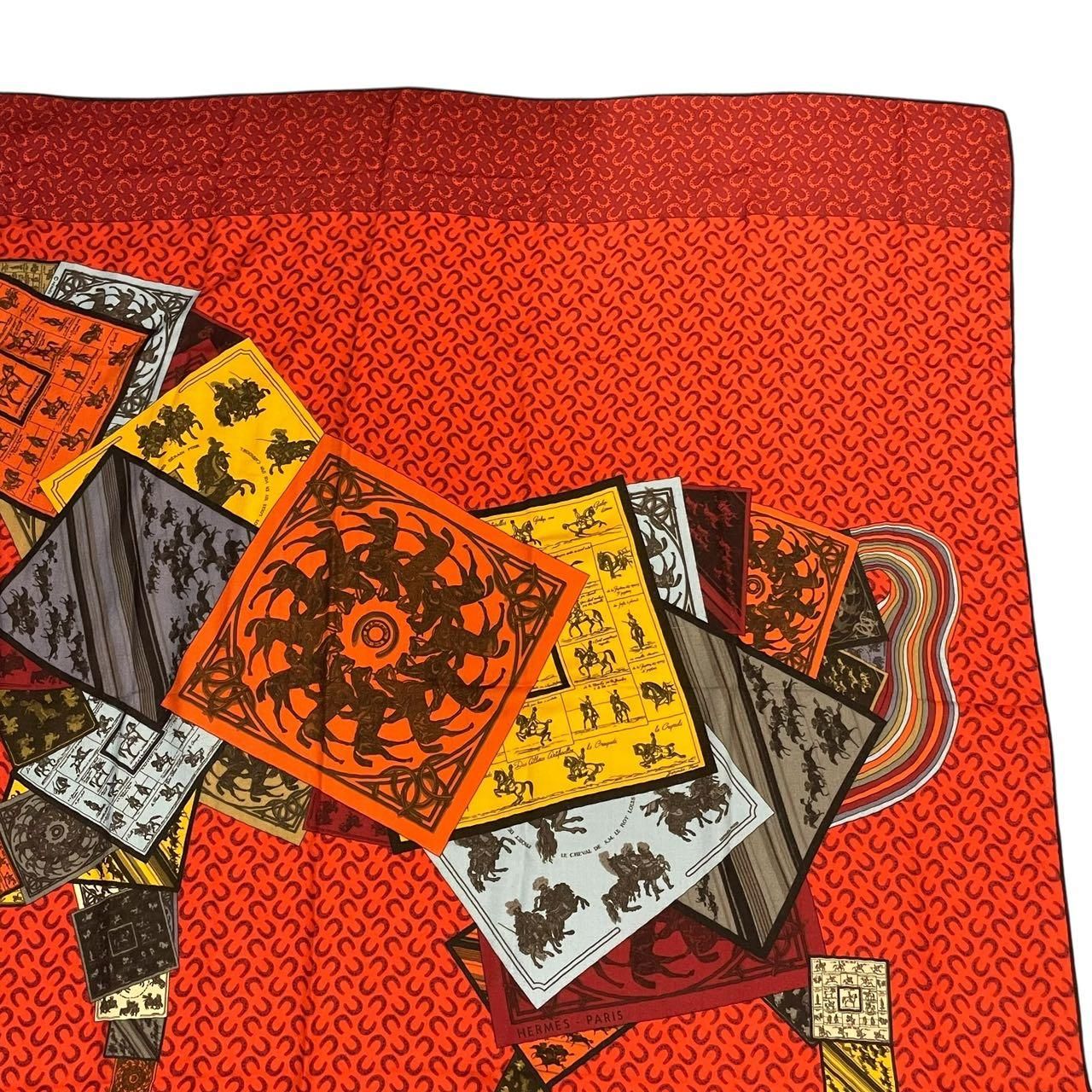 Hermes Scarf Cashmere Blend Carre 140 Horse Pattern Cheval Sur Mon Riding a Red — view 3