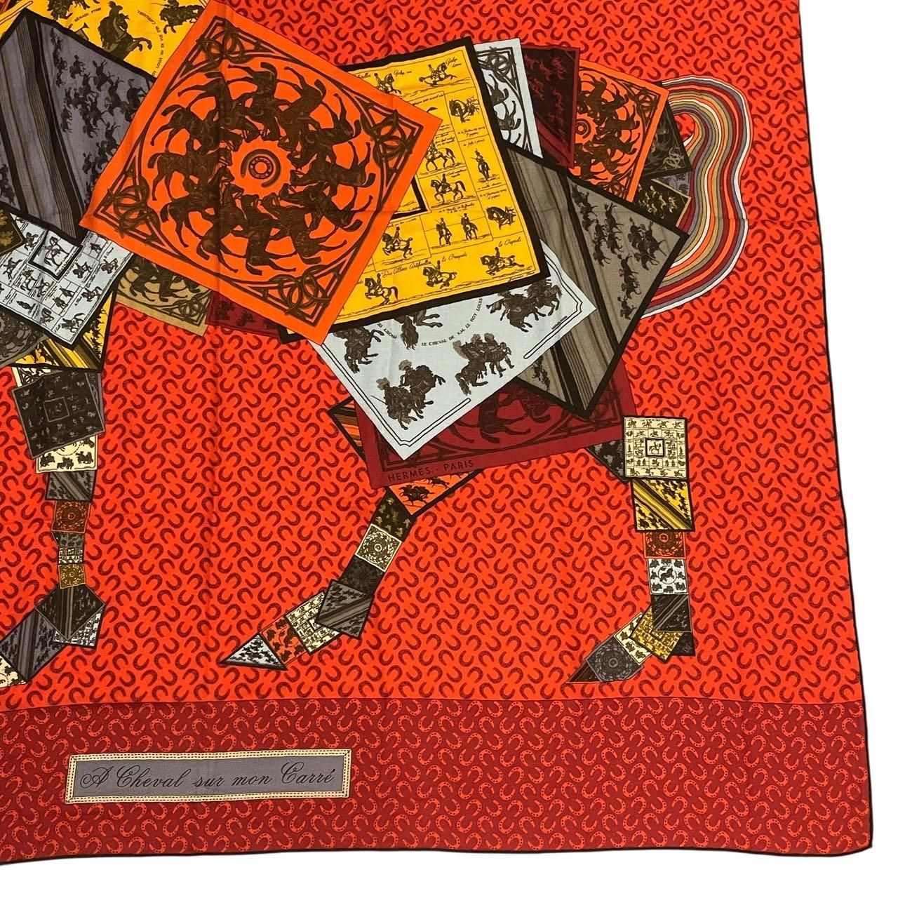 Hermes Scarf Cashmere Blend Carre 140 Horse Pattern Cheval Sur Mon Riding a Red — view 5