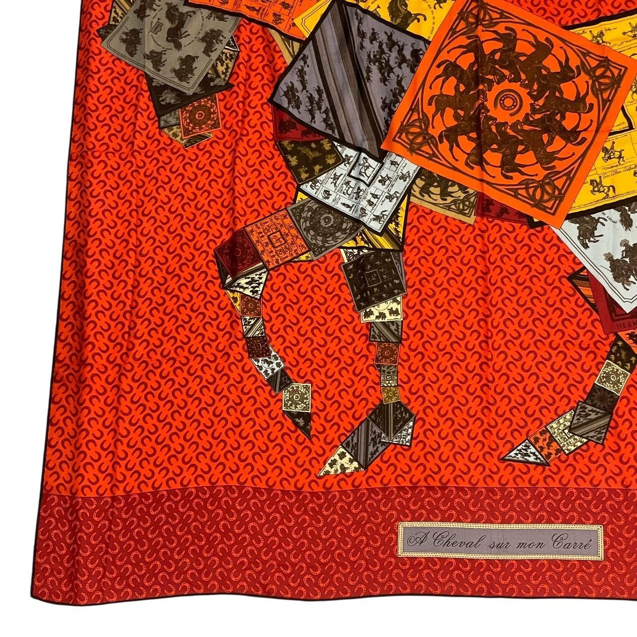 Hermes Scarf Cashmere Blend Carre 140 Horse Pattern Cheval Sur Mon Riding a Red — view 4