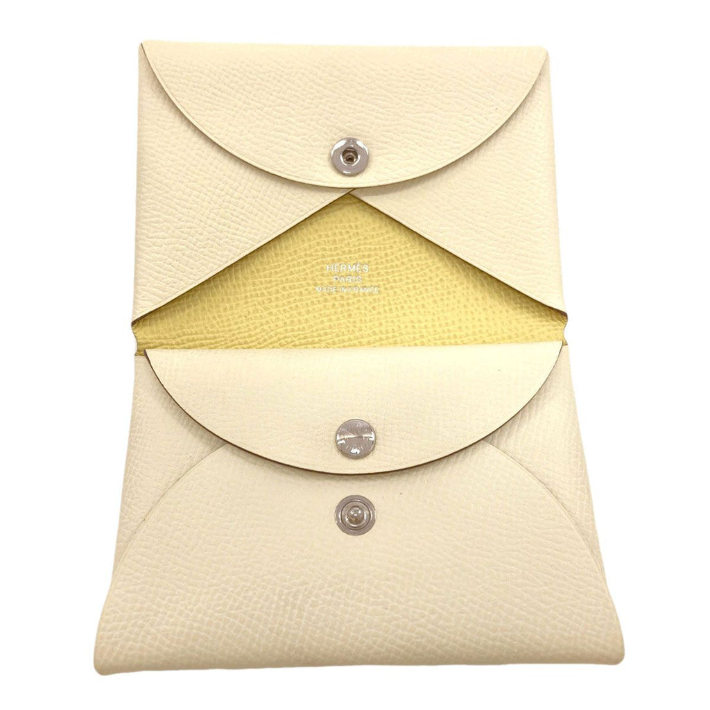 Hermes Calvi Duo Verso Nata Jaune Poussin Silver Card Case Epsom — view 4