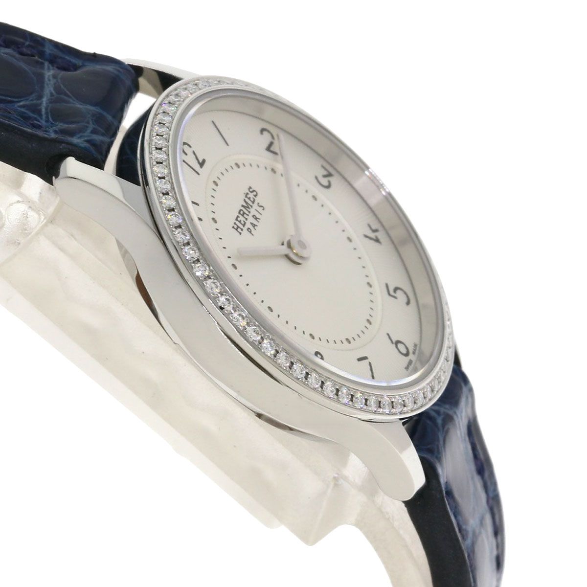 Hermes Slim Diamond Watch SS Leather — view 6