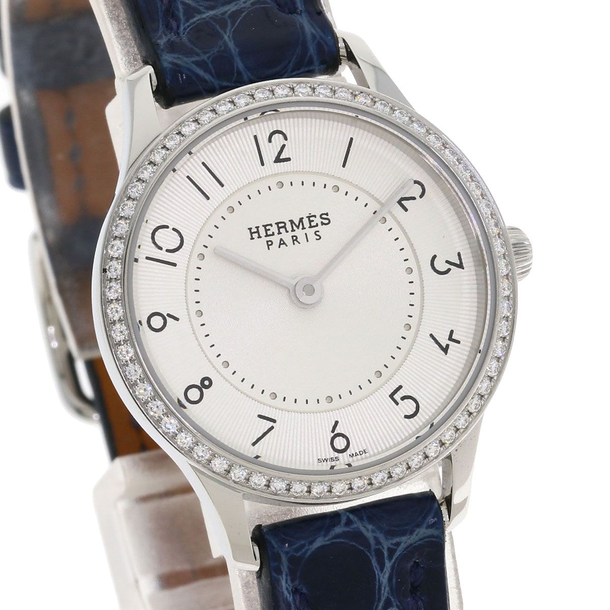 Hermes Slim Diamond Watch SS Leather — view 4
