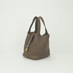 Hermes Picotin Lock PM 18 Tote Taurillon Clemence Etoupe Gray Gold Handbag — view 2