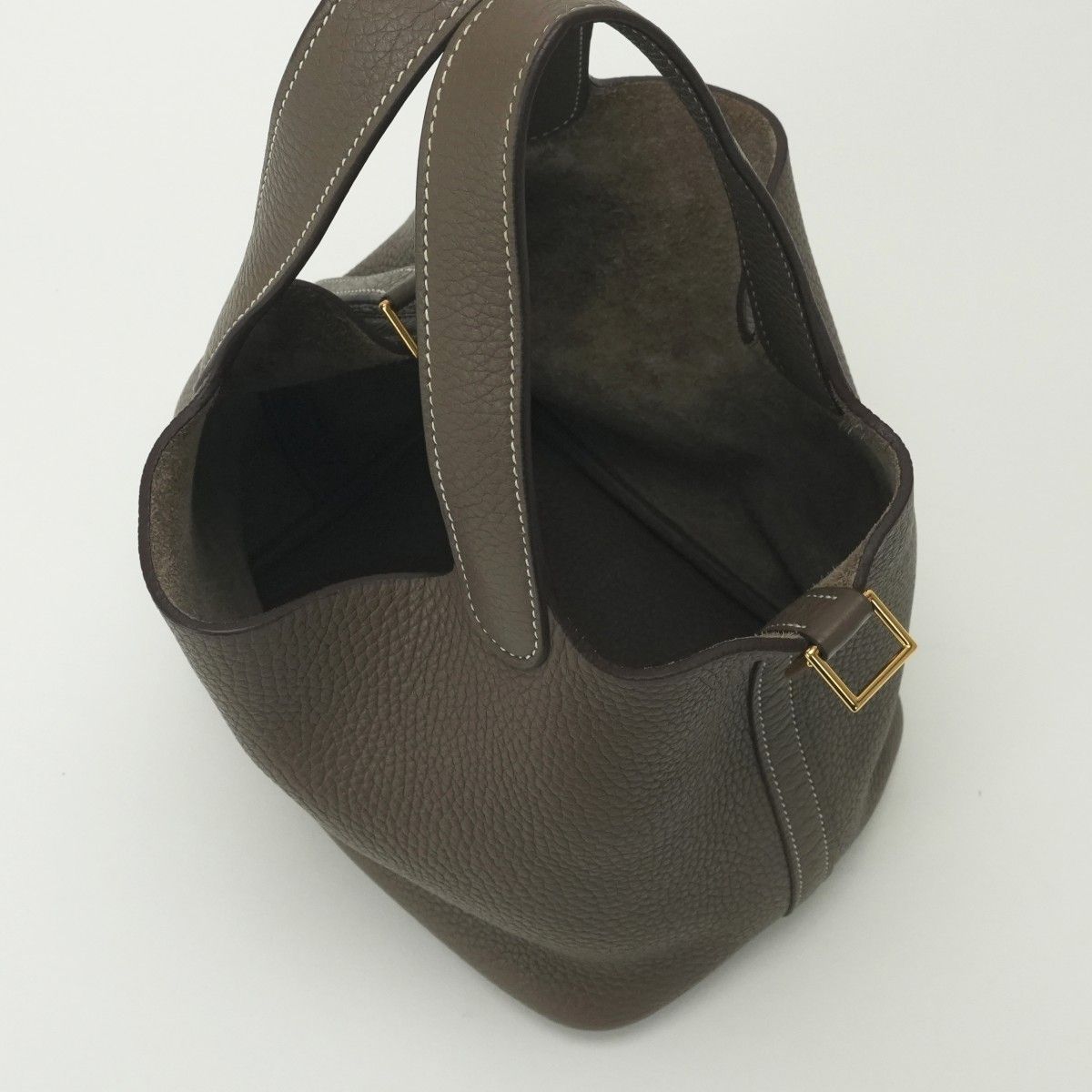 Hermes Picotin Lock PM 18 Tote Taurillon Clemence Etoupe Gray Gold Handbag — view 8