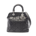Dior Handbag Granville Cannage 2-Way Black Leather