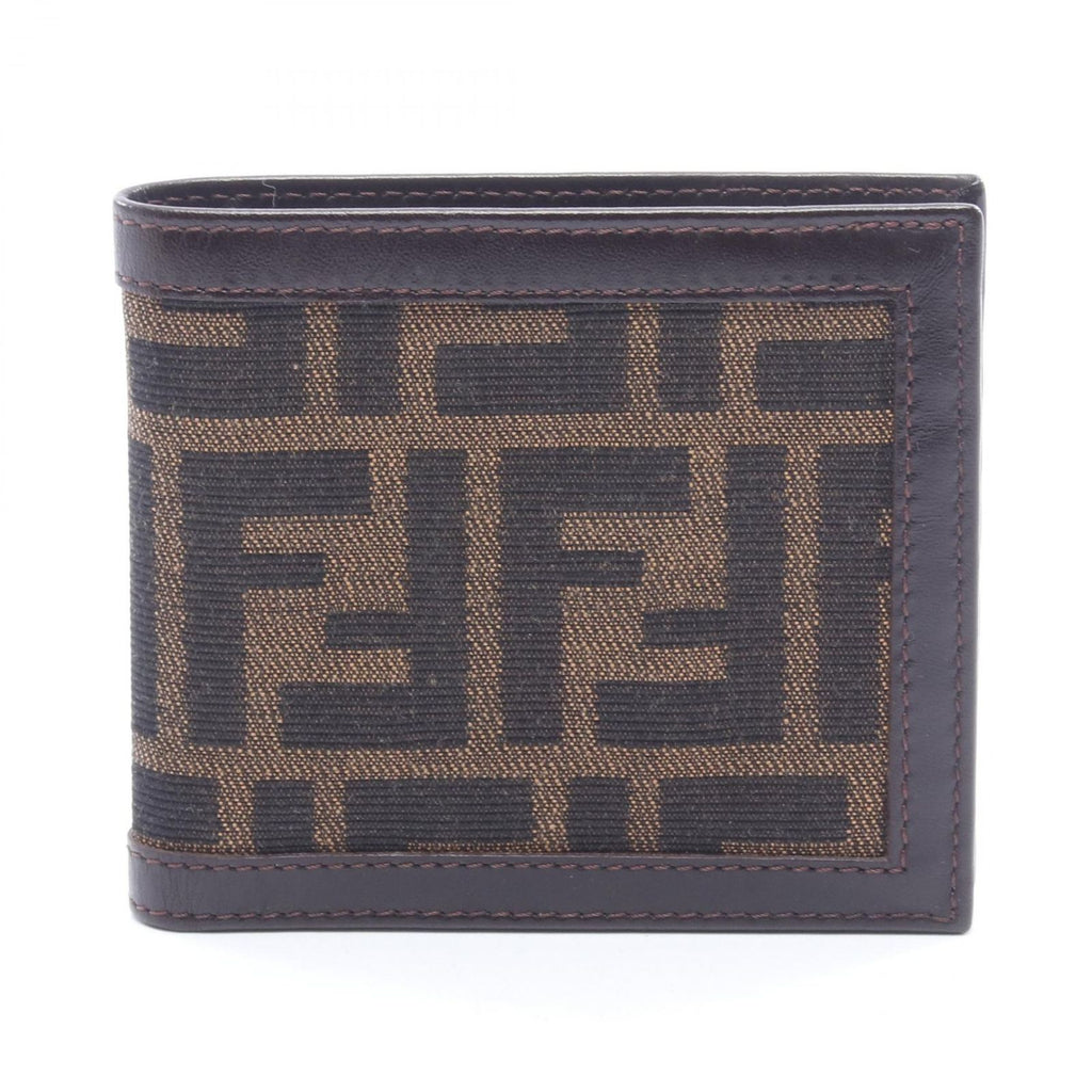 Fendi Bifold Wallet Zucca Dark Brown Canvas Leather Billfold