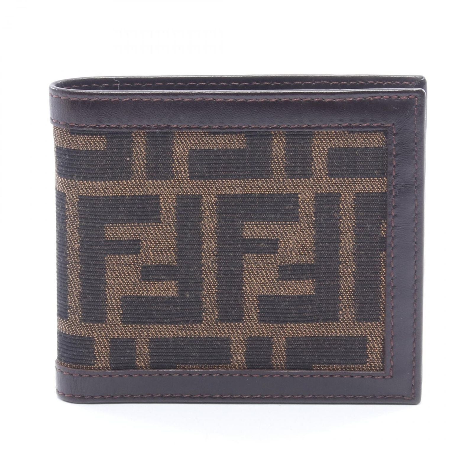 Fendi Bifold Wallet Zucca Dark Brown Canvas Leather Billfold