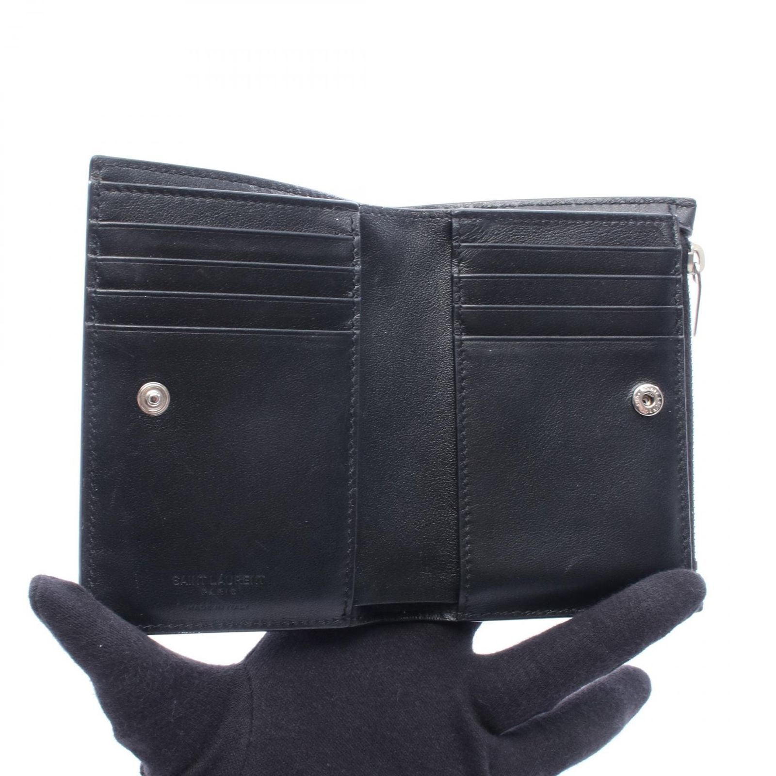 Saint Laurent Paris Bifold Wallet Studded Black Leather — view 3
