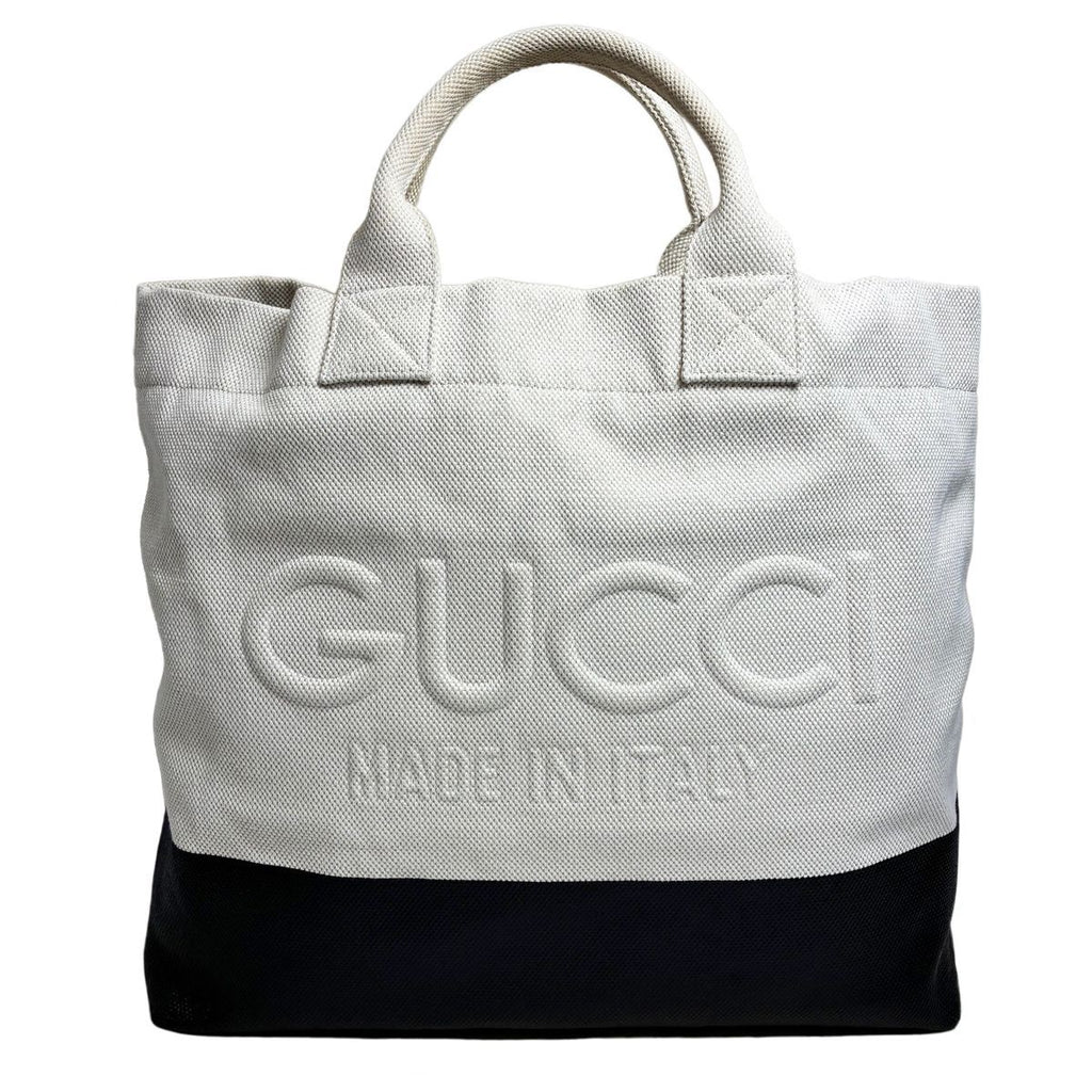 Gucci Canvas Tote with Embossed Detail Lido Ivory Black 2-Way