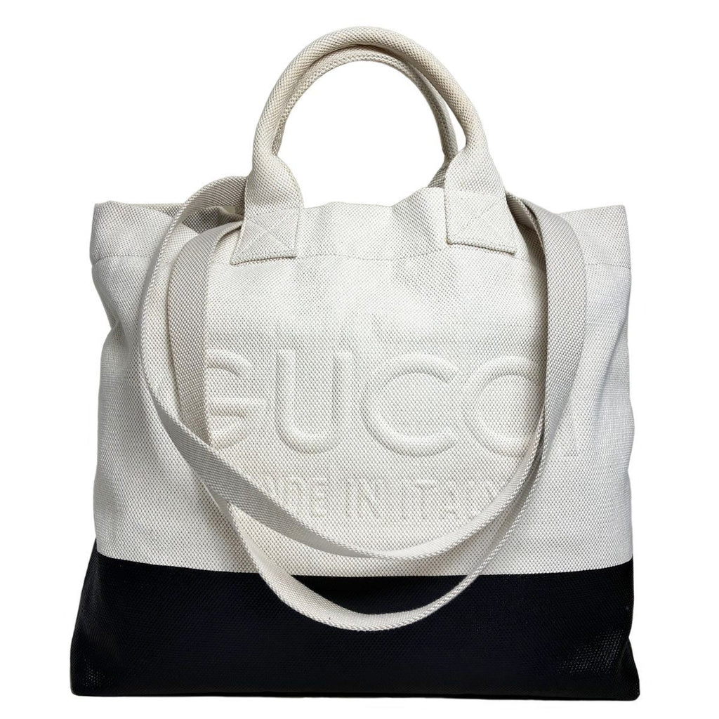 Gucci Canvas Tote with Embossed Detail Lido Ivory Black 2-Way — view 2