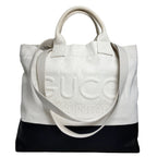Gucci Canvas Tote with Embossed Detail Lido Ivory Black 2-Way — view 2