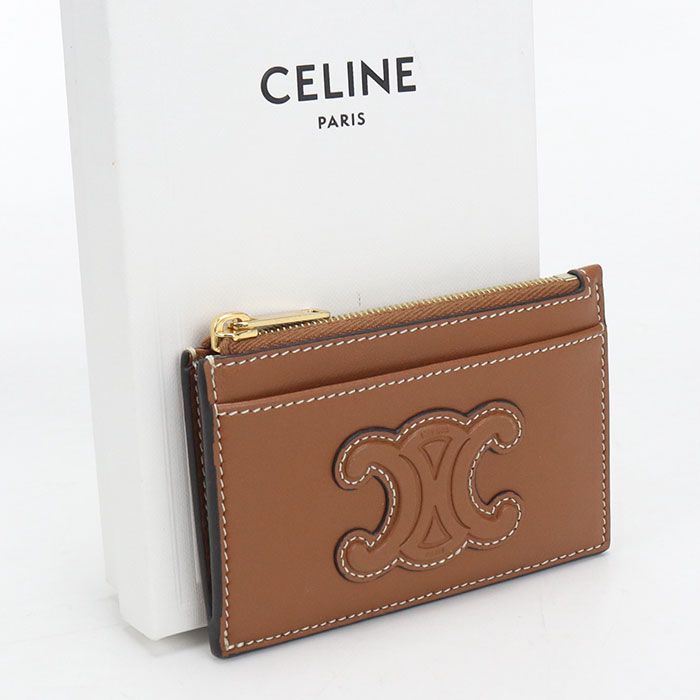 Celine Zipped Card Holder Cuill Triomphe Coin Case Calfskin
