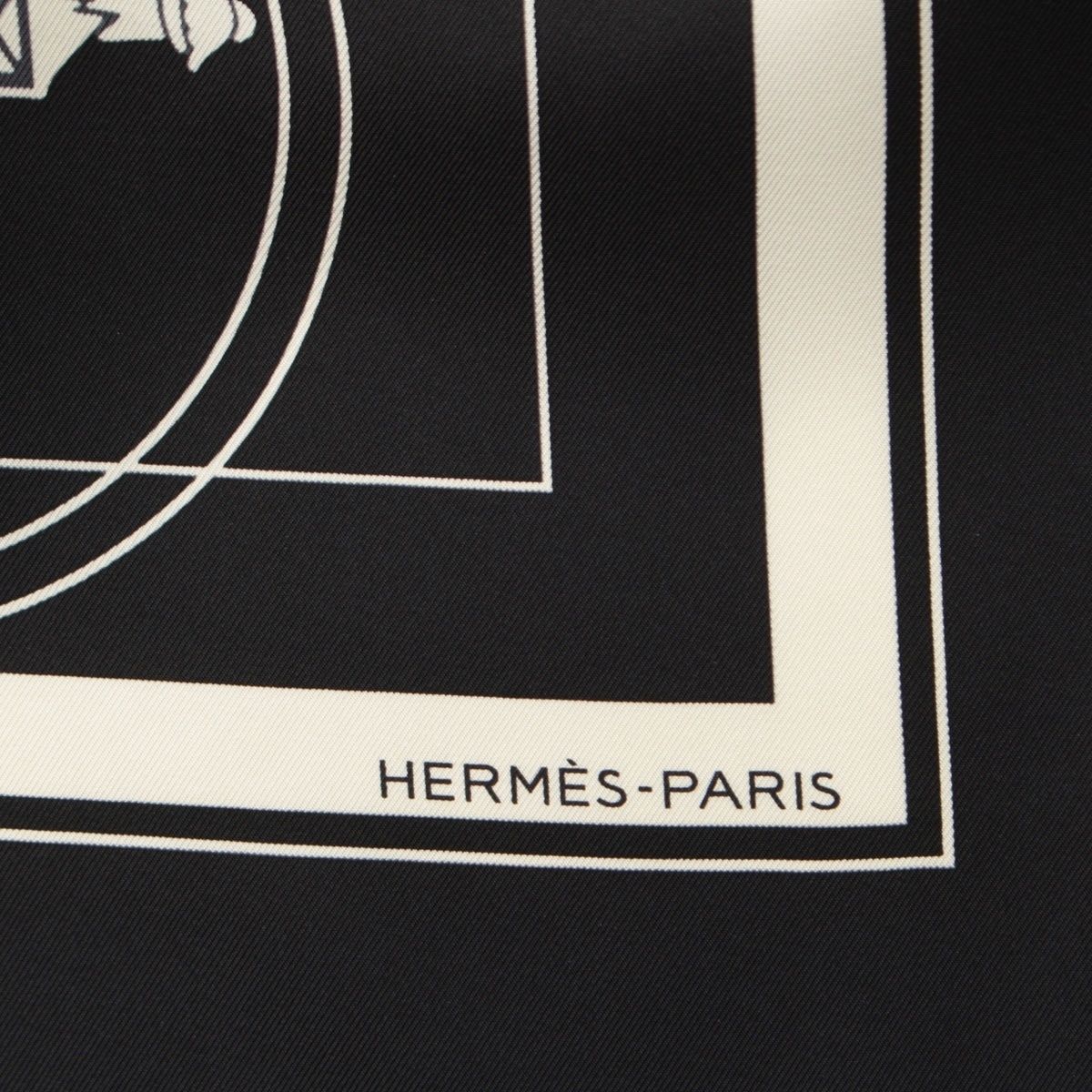 Hermes Carre Hybrid 90 Silk Wool Ex Libris Scarf Black White — view 7