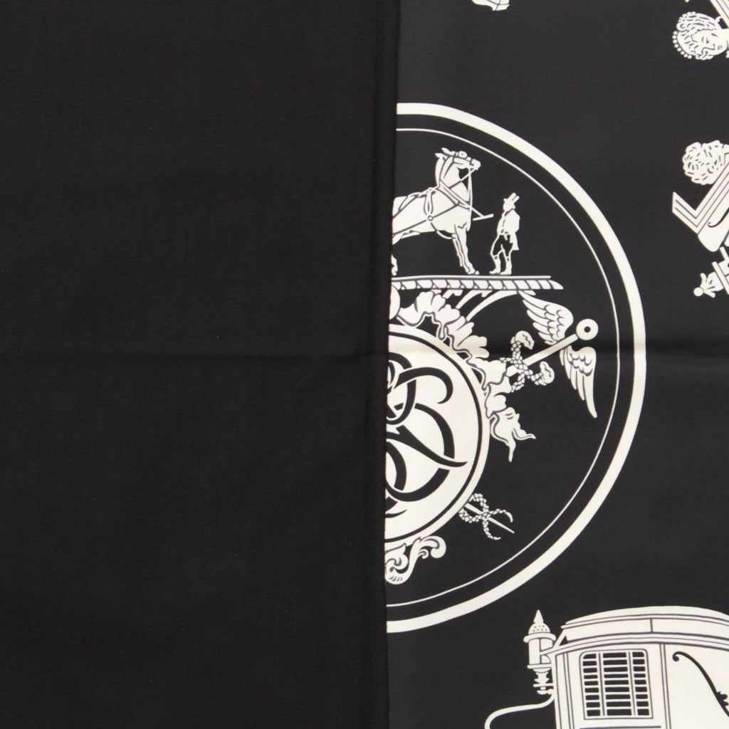 Hermes Carre Hybrid 90 Silk Wool Ex Libris Scarf Black White — view 6