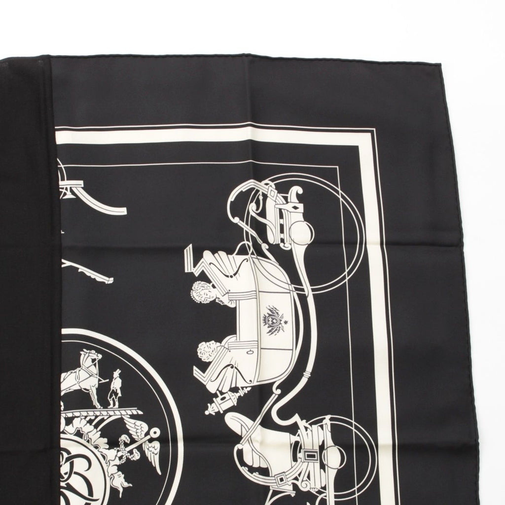 Hermes Carre Hybrid 90 Silk Wool Ex Libris Scarf Black White — view 3