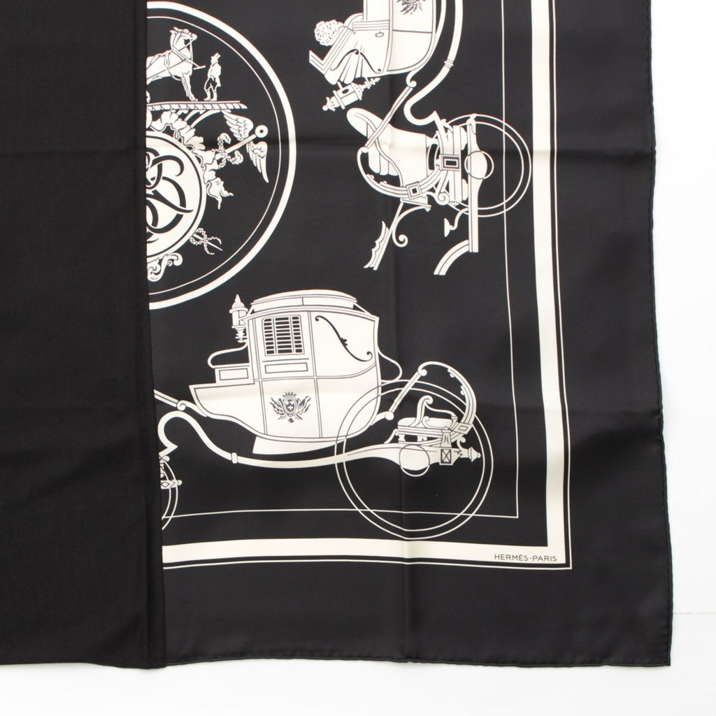 Hermes Carre Hybrid 90 Silk Wool Ex Libris Scarf Black White — view 5