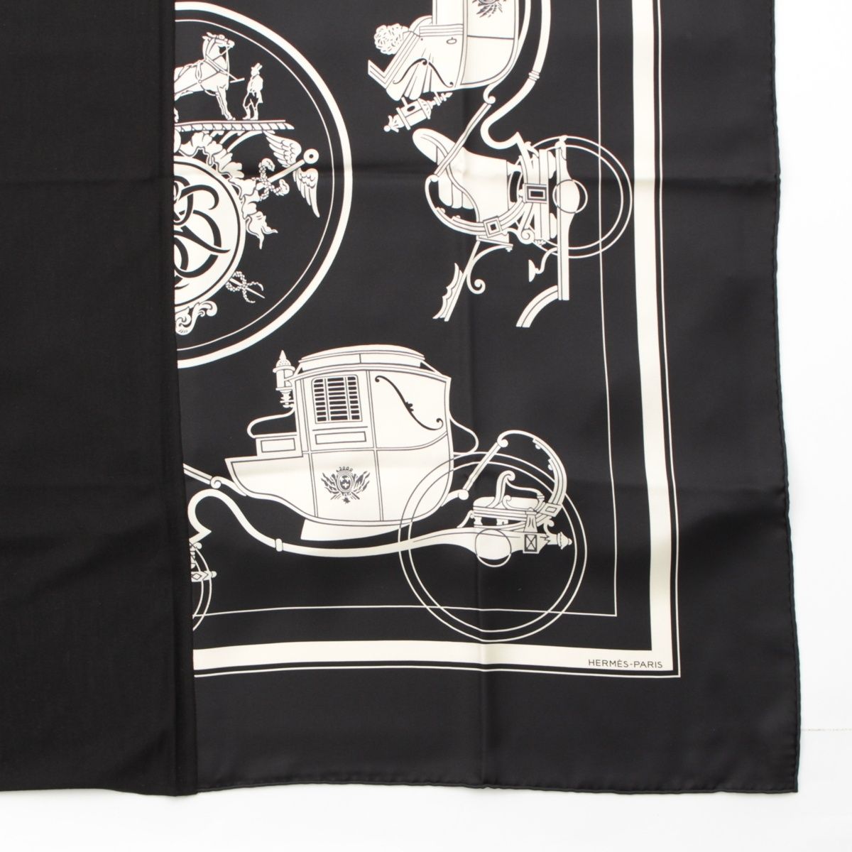 Hermes Carre Hybrid 90 Silk Wool Ex Libris Scarf Black White — view 5