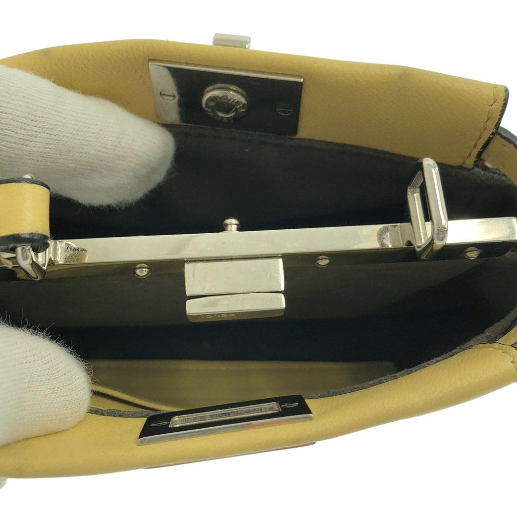 Fendi Micro Peekaboo 2-Way Shoulder Leather Logo Handbag Yellow — view 5