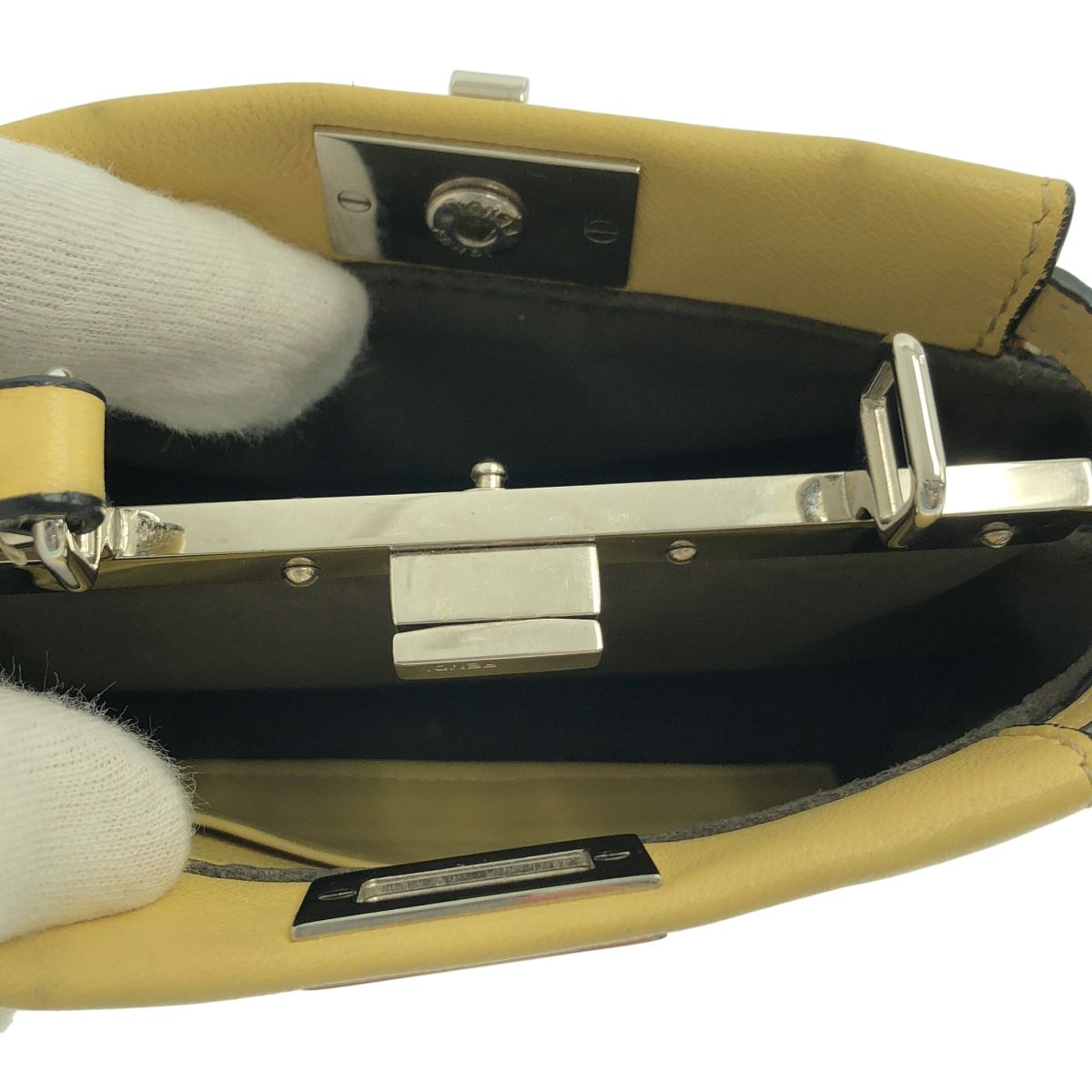 Fendi Micro Peekaboo 2-Way Shoulder Leather Logo Handbag Yellow — view 5