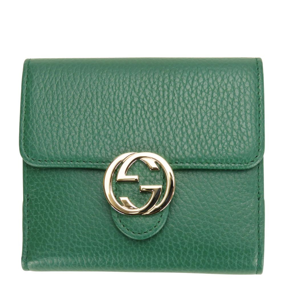 Gucci Bifold Wallet Interlocking Leather Green Everyday Use
