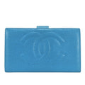 Chanel Bifold Wallet CC Logo Clasp Caviar Leather Blue Gold