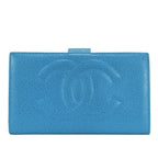Chanel Bifold Wallet CC Logo Clasp Caviar Leather Blue Gold