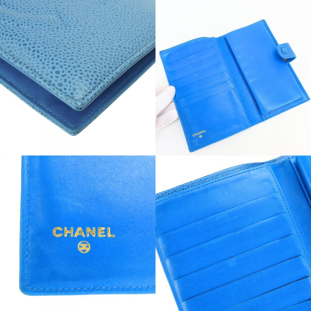 Chanel Bifold Wallet CC Logo Clasp Caviar Leather Blue Gold — view 6
