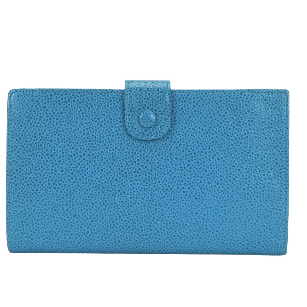 Chanel Bifold Wallet CC Logo Clasp Caviar Leather Blue Gold — view 2