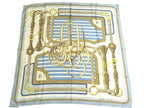 Hermes Carre 90 Scarf Coaching Silk 100% Light Blue Horse Tackle 8C