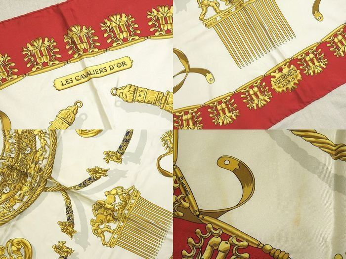 Hermes Carre 90 Scarf les Cavaliers D'or Yellow Golden Knight Silk 100% Red — view 2