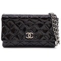 Chanel Shoulder Bag Brilliant Quilted Chain Wallet Black Patent Leather Silver