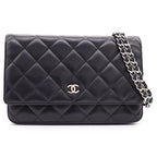 Chanel Shoulder Bag Quilted Classic Chain Wallet Black Bordeaux Lambskin