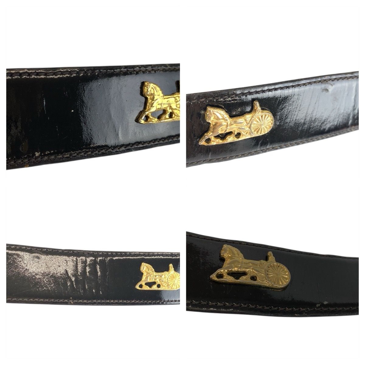 Celine Vintage Carriage 70 cm Black Gold Patent Leather Belt — view 8