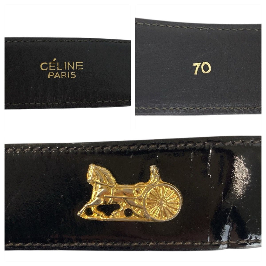 Celine Vintage Carriage 70 cm Black Gold Patent Leather Belt — view 5