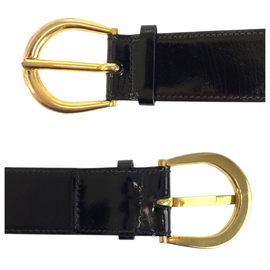 Celine Vintage Carriage 70 cm Black Gold Patent Leather Belt — view 6