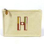 Hermes Pouch Flat Embroidered Faubourg PM Cotton Citron Ocher Yellow