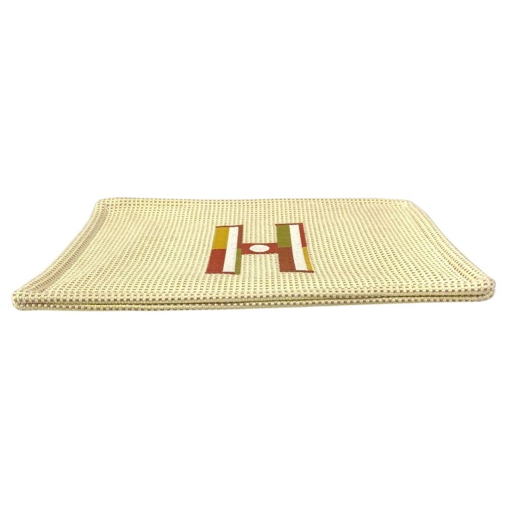 Hermes Pouch Flat Embroidered Faubourg PM Cotton Citron Ocher Yellow — view 7