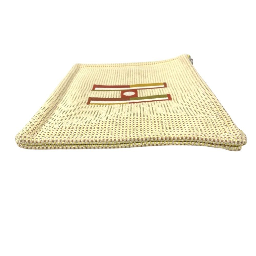 Hermes Pouch Flat Embroidered Faubourg PM Cotton Citron Ocher Yellow — view 6
