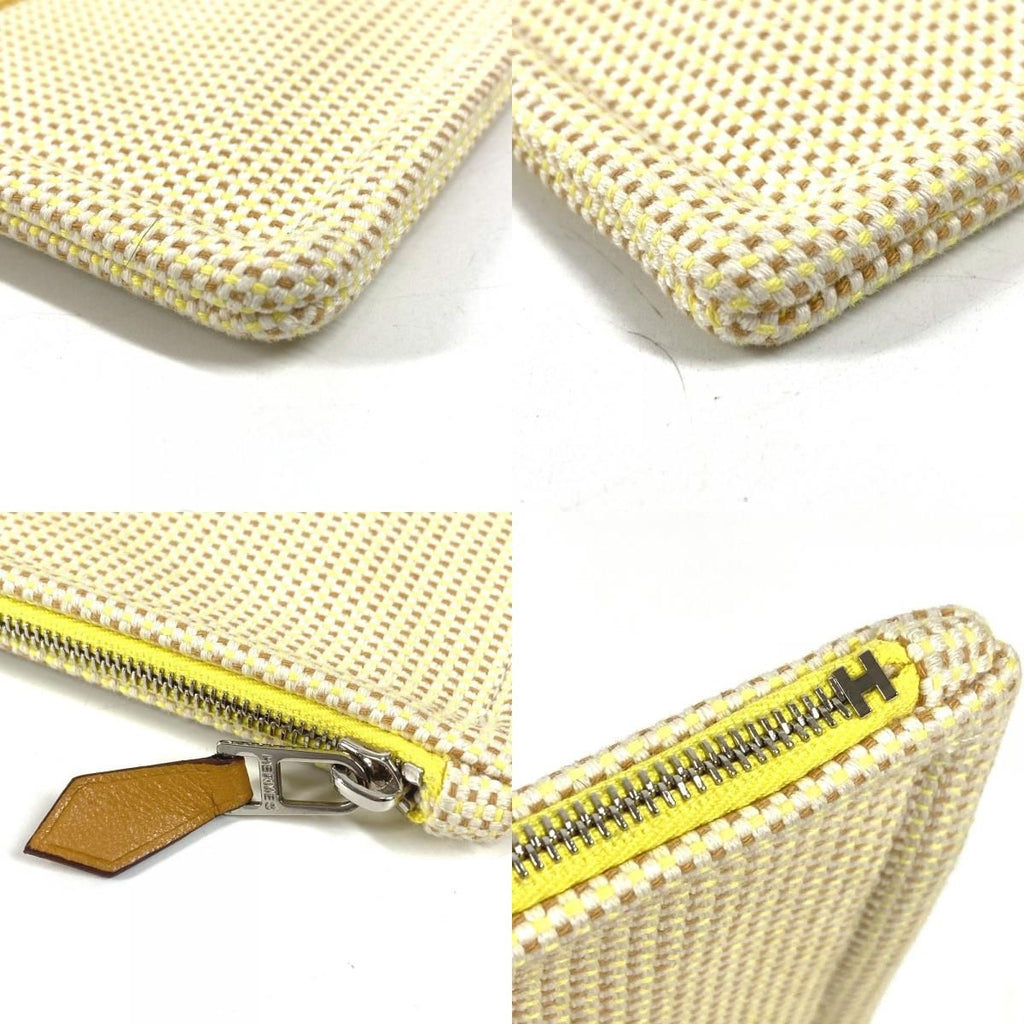 Hermes Pouch Flat Embroidered Faubourg PM Cotton Citron Ocher Yellow — view 8