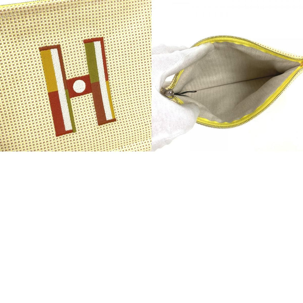 Hermes Pouch Flat Embroidered Faubourg PM Cotton Citron Ocher Yellow — view 9