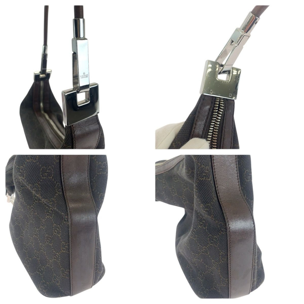 Gucci Brown Dark Silver GG Canvas Leather Shoulder Bag — view 5