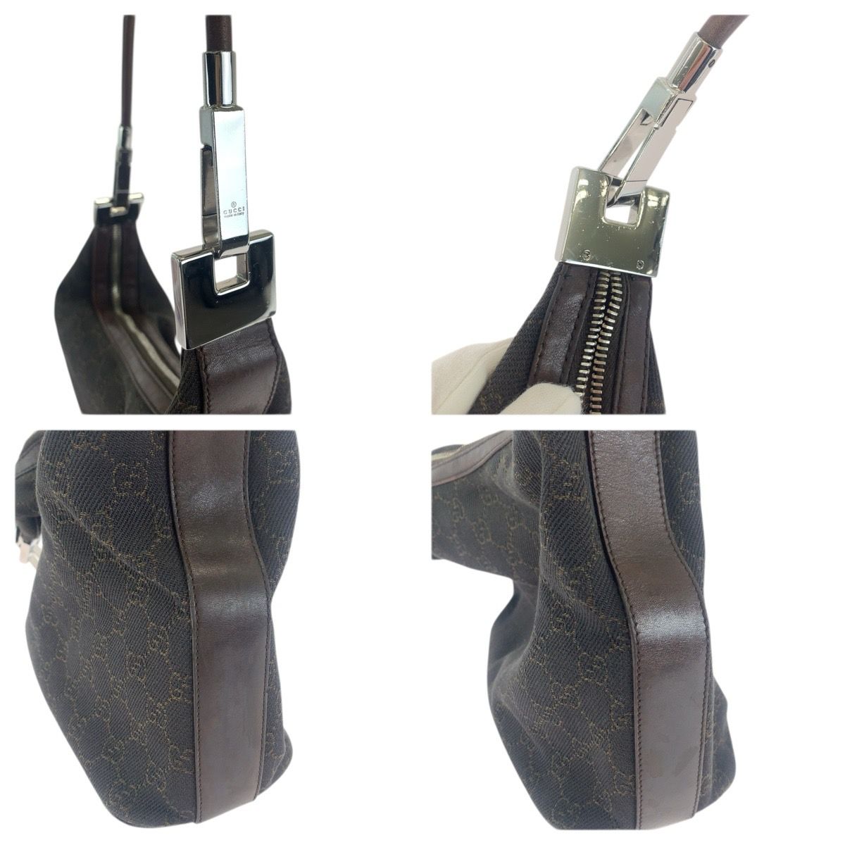 Gucci Brown Dark Silver GG Canvas Leather Shoulder Bag — view 5