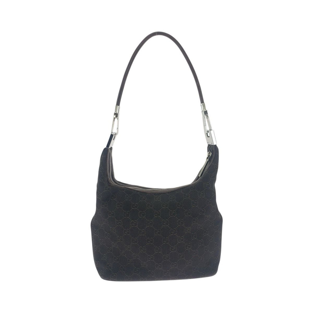 Gucci Brown Dark Silver GG Canvas Leather Shoulder Bag — view 2