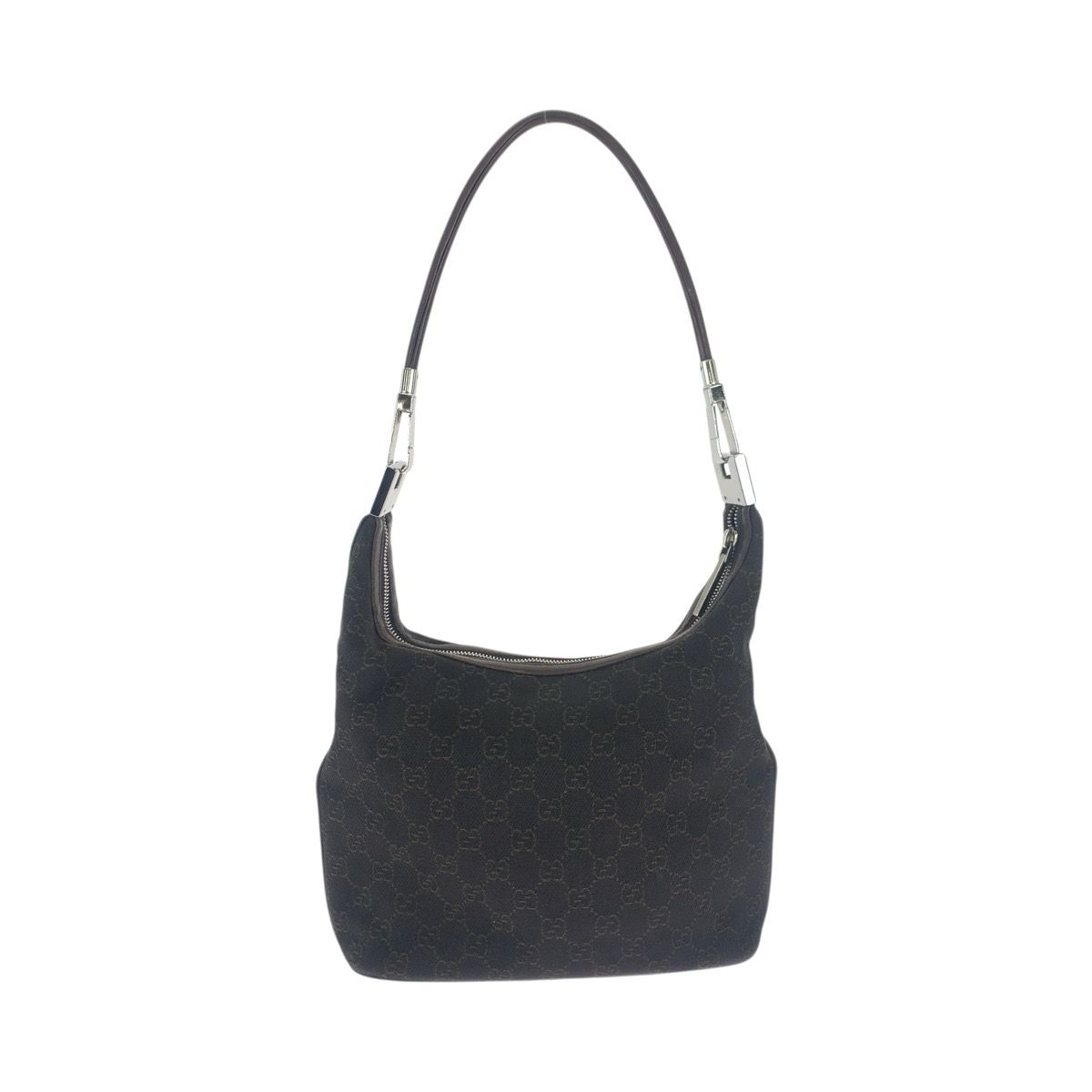Gucci Brown Dark Silver GG Canvas Leather Shoulder Bag — view 2