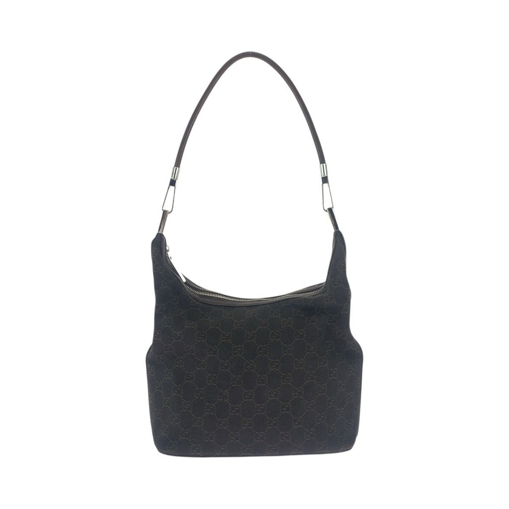 Gucci Brown Dark Silver GG Canvas Leather Shoulder Bag