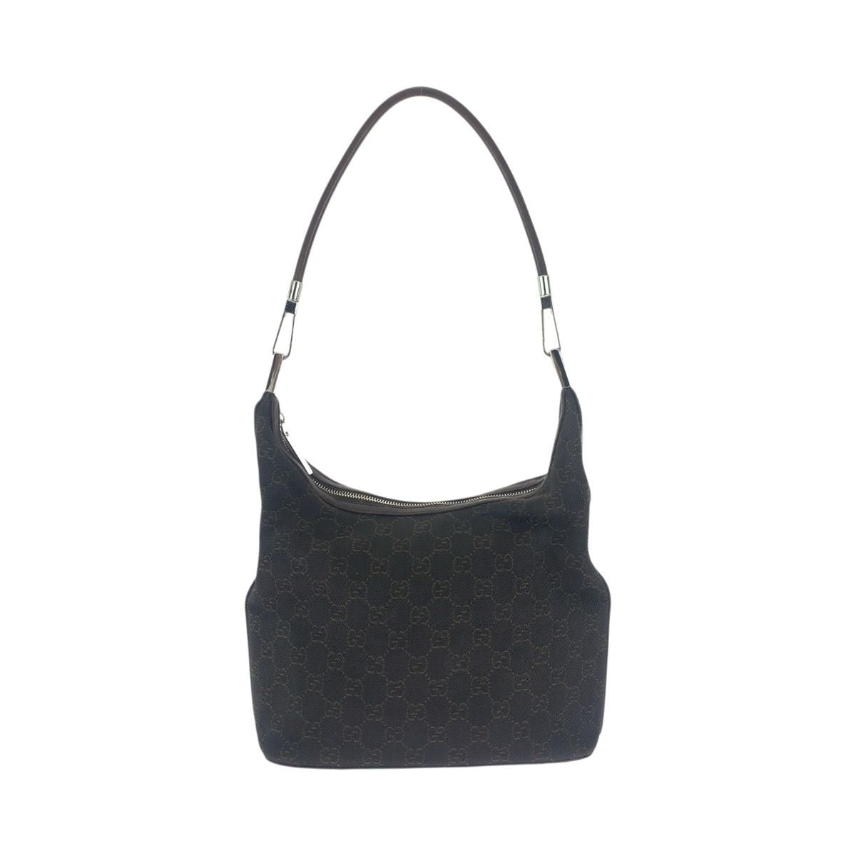 Gucci Brown Dark Silver GG Canvas Leather Shoulder Bag
