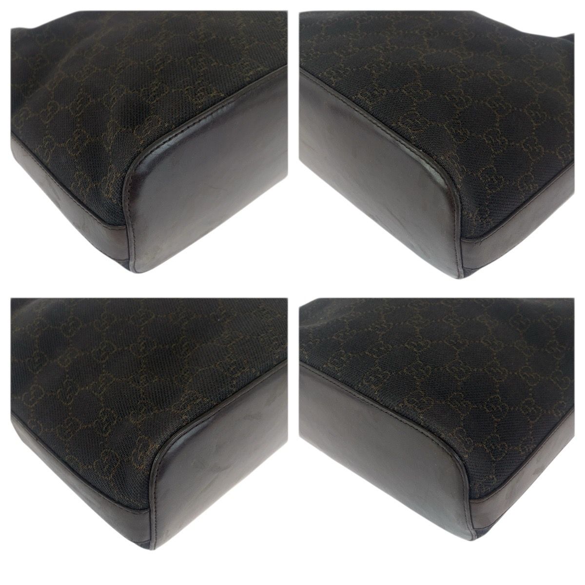 Gucci Brown Dark Silver GG Canvas Leather Shoulder Bag — view 3