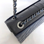 Chanel Chain Shoulder Bag Navy Black Silver Quilted — view 7