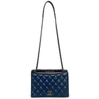 Chanel Chain Shoulder Bag Navy Black Silver Quilted — view 2